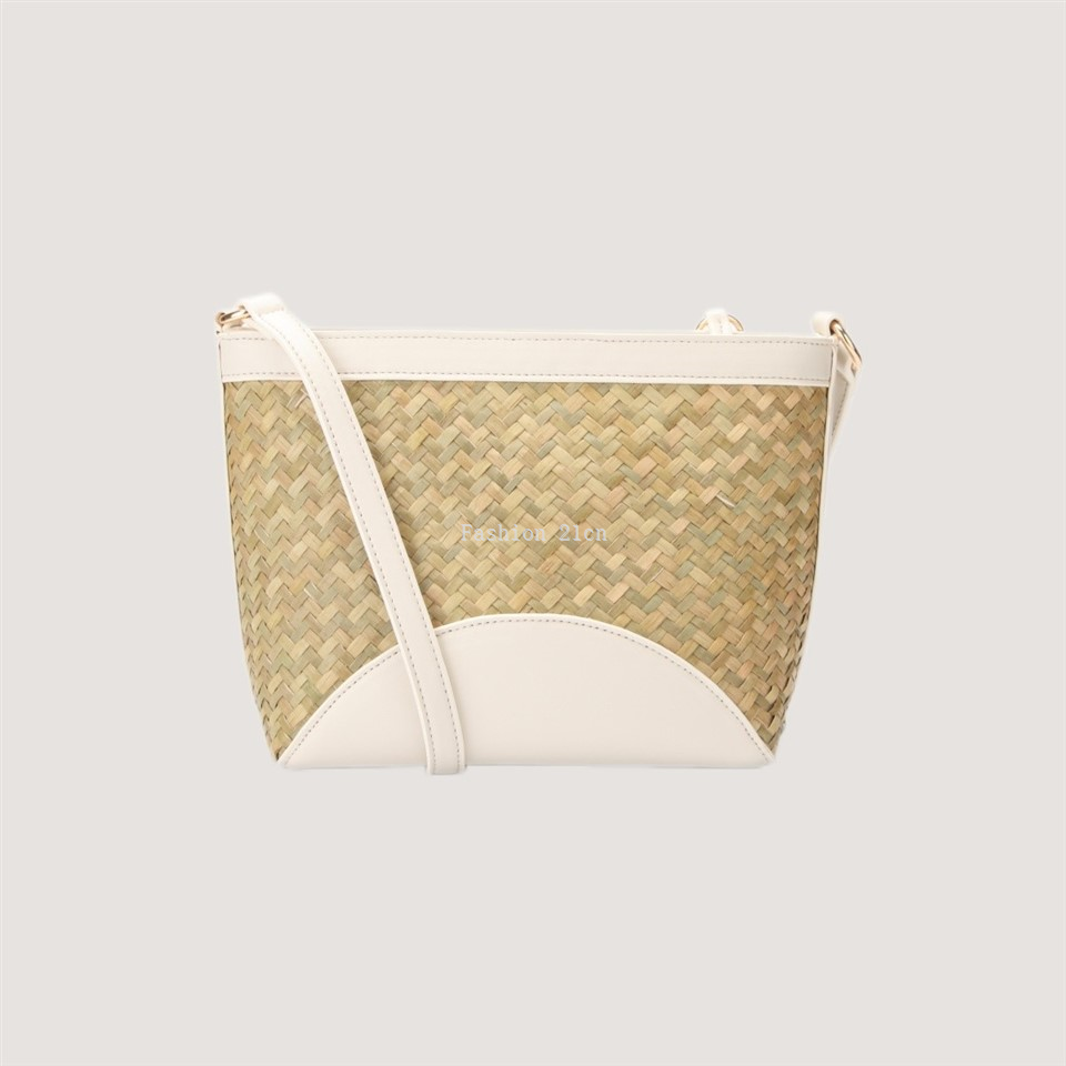 Lady PU & Woven Straw Shoulder Bag